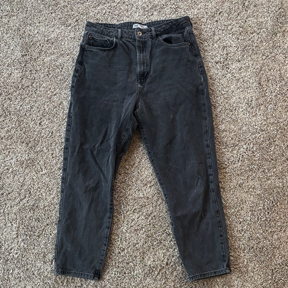 Y2K Zara Womens 10 Faded Black Denim High Rise Tapered Mom Dad Jeans